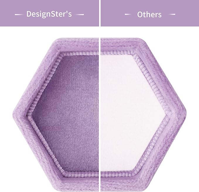 DesignSter Hexagon Velvet Ring Bearer Box - Premium Gorgeous Vintage Double Ring Display Holder with Detachable Lid for Proposal, Engagement, Wedding, Ceremony (Lilac)