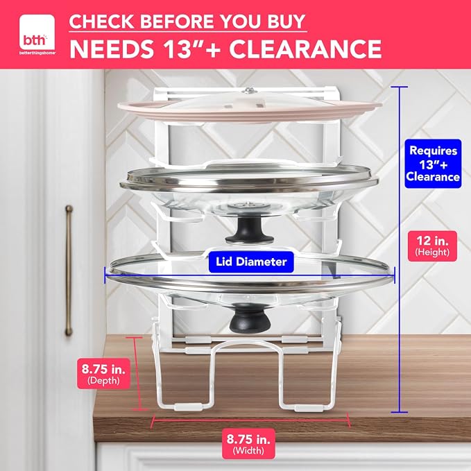 Free-Standing Adjustable Pot Lid Organizer for Cabinet - Kitchen Storage Rack 6 Adjustable Shelves, Pot Lid Holder, Pan and Pot Rack Organizer, Pantry & Inside Cabinet Organizer (13” Clearance)