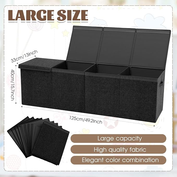 Patelai Extra Large Toy Box Chest with Lids 4/3 Grids Large Chest Collapsible Kids Toy Storage Baskets Gifts for Boys Girls Living Room Nursery Playroom(49.2 x 13 x 15.7'',Black)