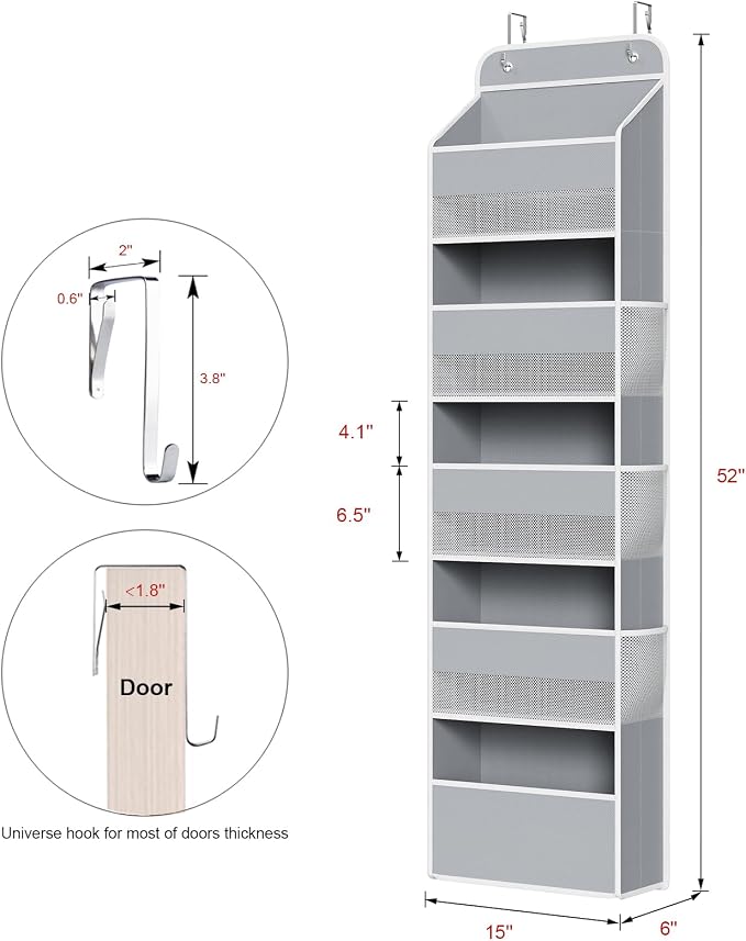 Univivi Hanging Storage Organizer Nursery Closet Cabinet Baby Storage with 5 Large Compartments 6 Side Pockets for Cosmetics, Toys and Sundries (Grey)