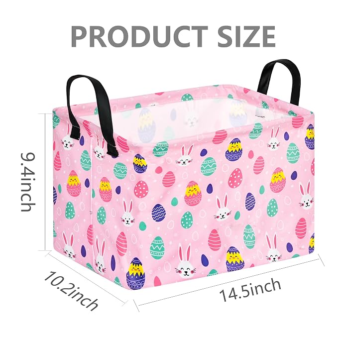 Rectangular Easter Basket Storage Bin for Shelves Cute Gifts Baskets Foldable Box with Handles for Boy and Girl Home Office Car Dormroom Easter Party Supplies