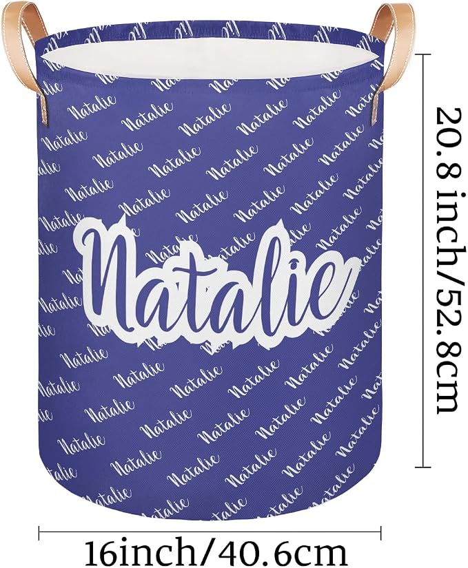 Personalized Laundry Basket, Custom Gift Laundry Hamper, Collapsible Nursery Waterproof Laundry Baskets, Dirty Clothes Toy Hamper with Handles Name Blue Purple