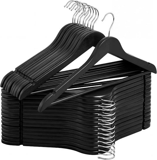StorageWorks Black Wooden Hangers 30 Pack, Heavy Duty Wood Hangers for Closet, Clothes Hangers for Coats, Shirts, Pants, Suits