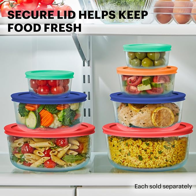 Pyrex Simply Store (7-Pack) Glass Food Storage Containers Set, (1, 2, 4 & 7 Cup) Meal Prep Containers With Plastic BPA-Free Lids, Dishwasher & Microwave Safe