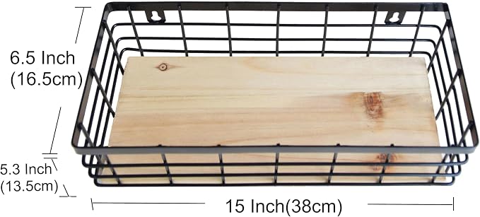 ShabbyDecor Farmhouse Metal Wire Basket for Kitchen Cabinets Pantry etc | Detachable Wood Base Storage Organizer for Kitchen Cabinets, Bathroom, Pantry, Laundry Room