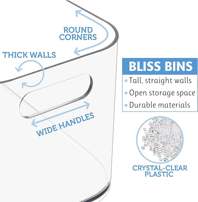 STORi Bliss 10" x 6" Open Clear Pantry Organizer Bin, Plastic Containers with Handle for Kitchen, Fridge, Cabinet, Closet, Bathrom, Undersink Storage Made in USA