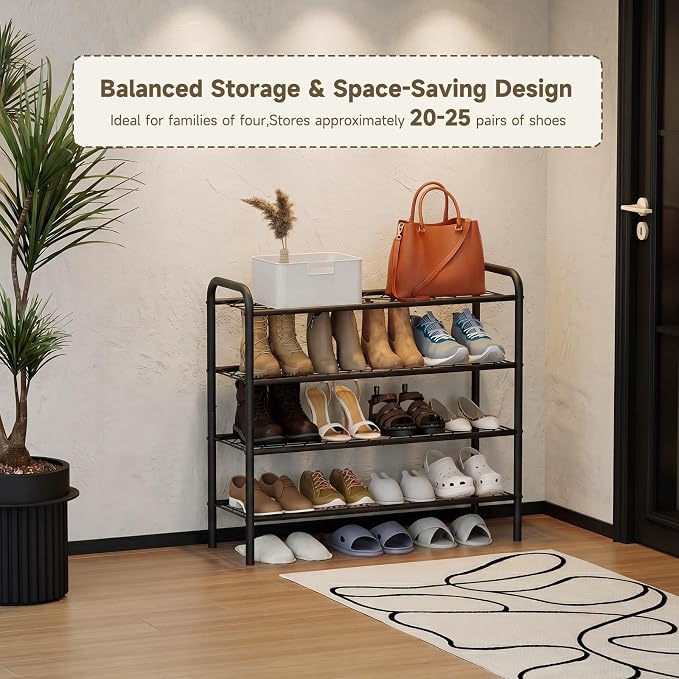 Shoe Rack,Long Shoe Organizer for Closet,Wide Shoe Storage for Entryway, 4 Tier Sturdy Metal Free Standing Shoe Shelf