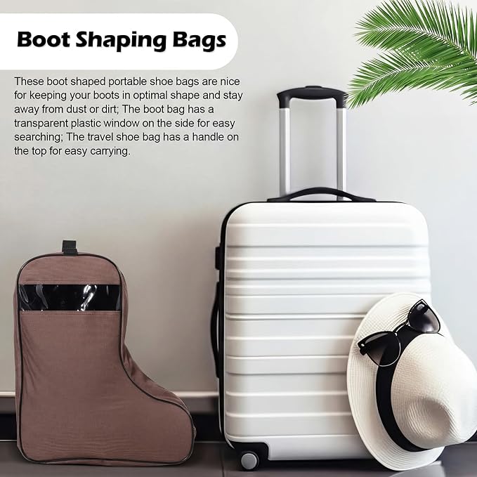 2 Pcs Boot Bags for Cowboy Boots Portable Storage Bag for Travel Long Tube Shoes Bags Men Tall Shoe with Handle for Home (Brown)