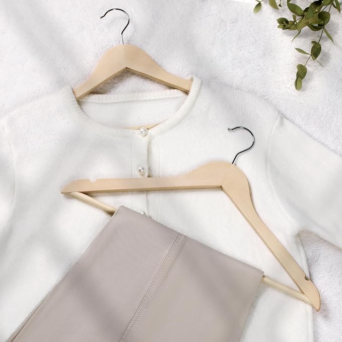 TOPIA HANGER Unfinished Natural Wooden Hangers 30 Pack- 360° Swivel Hook and Smoothly Cut Shoulder Notches-Premium Wood Clothes Hangers for Suit, Coat, Jacket, Pant, Camisole-CT10N30