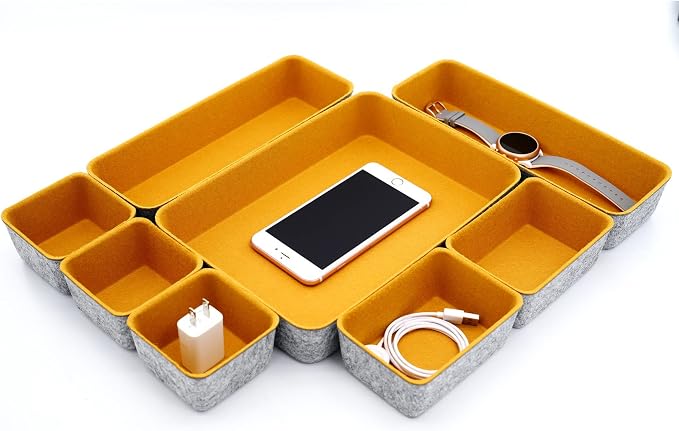Welaxy 8-Piece Felt Drawer Organizers Curry Desk Tray Makeup Storage