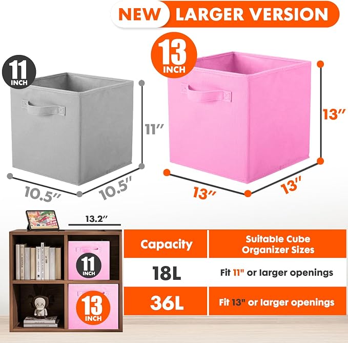ShellKingdom Storage Bins, Foldable Fabric Storage Cube And Cloth Organizer | Storage Drawer For Closet And Toys, 13 X 13 X 13 INCH, 2 Pack (Pink)