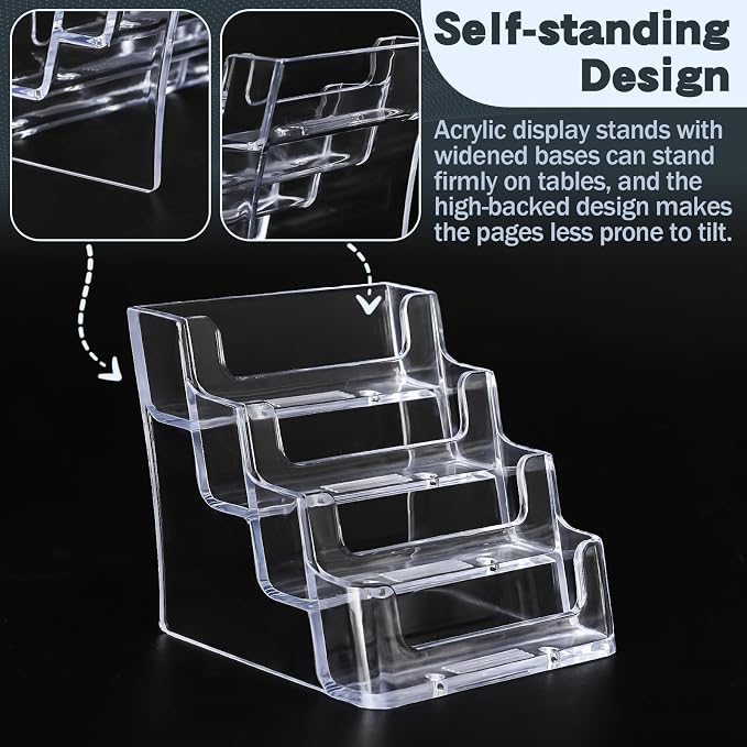 xydstay Acrylic Business Card Holder for Desk,4-Tier Clear Plastic Display Stand with 4 Pockets,ldeal for Office & Workspace Organization,2 Pack