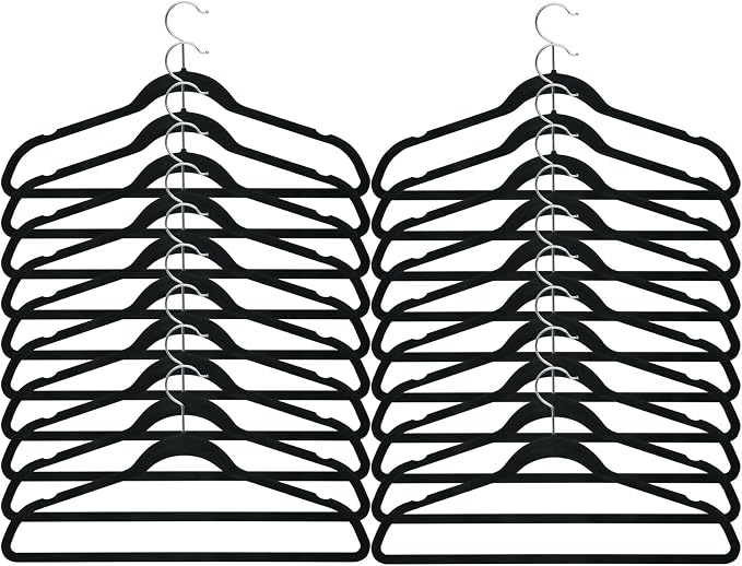 Honey-Can-Do HNG-01050 Ultra-Thin Non-Slip Velvet-Touch Hangers, Black, 20-Pack