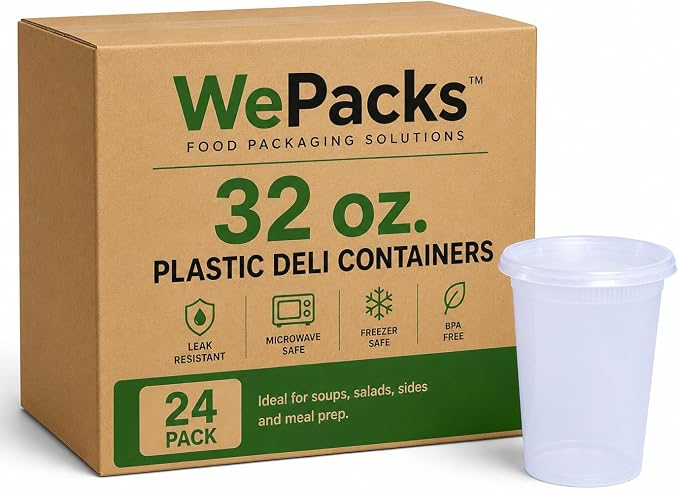 Deli Food Container (24 set - 32 oz) | with Lids - For Storage, Slime, Takeout, Leftovers Includes Air-Tight Lids, Ideal for Soups, Stews, and Meal Prep