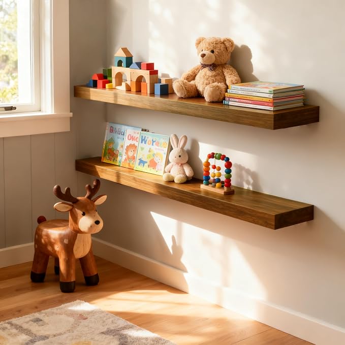 Floating Shelves for Wall,Wall Shelves for Decor Storage,Display Shelving 36 inch Set of 2,Wall Mounted Wood Shelf for Bedroom,Living Room,Bathroom,Kitchen,Brown (2pcs,Brown)