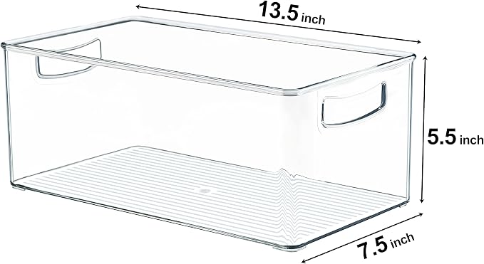 Hudgan 2 Pack Straight Sides Stackable Pantry Organizer Bins for Home Edit - 13.5''L x 7.5''W x 5.5''H