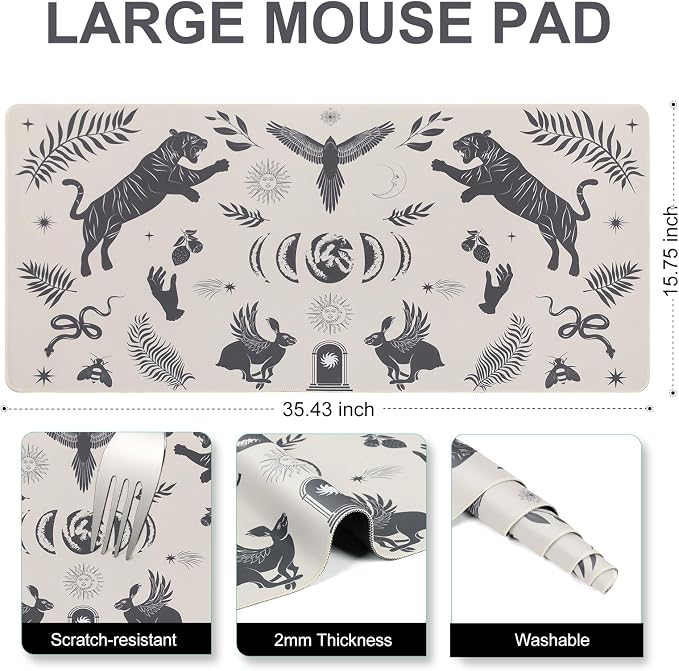 L-SPOUTTO Mystical Desk Mat for Keyboard and Mouse,XXL Gaming Mouse Pad | Boho 35.4x15.7in Non-Slip Rubber Base Keyboard Pad Large Desktop Mat for Laptop Computer Work Home Office