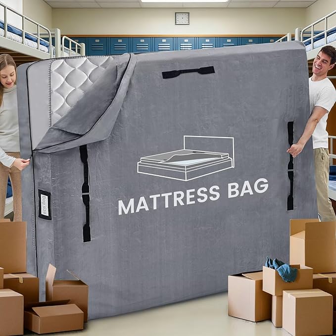 Mattress Bags for Moving and Storage, BETU Waterproof Mattress Protector Twin XL Mattress Cover with 8 Heavy Duty Handles and Zipper Extra Thick Moving Supplies for Dorm (2 Pack:82x42x13.5 Grey)