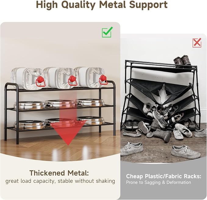 Shoe Rack,Long Shoe Organizer for Closet,Wide Shoe Storage for Entryway, 3 Tier Sturdy Metal Free Standing Shoe Shelf