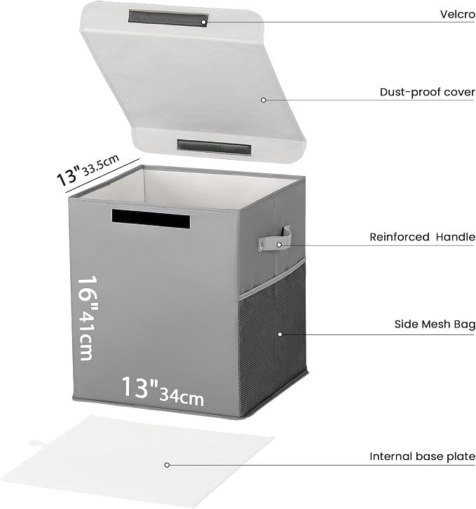 40L Large Toy Storage Box with Lid, Large Toy Box Chest for Kids, Girls and Boys, Nursery Room and Living Room, 13"x13" x16" - Grey