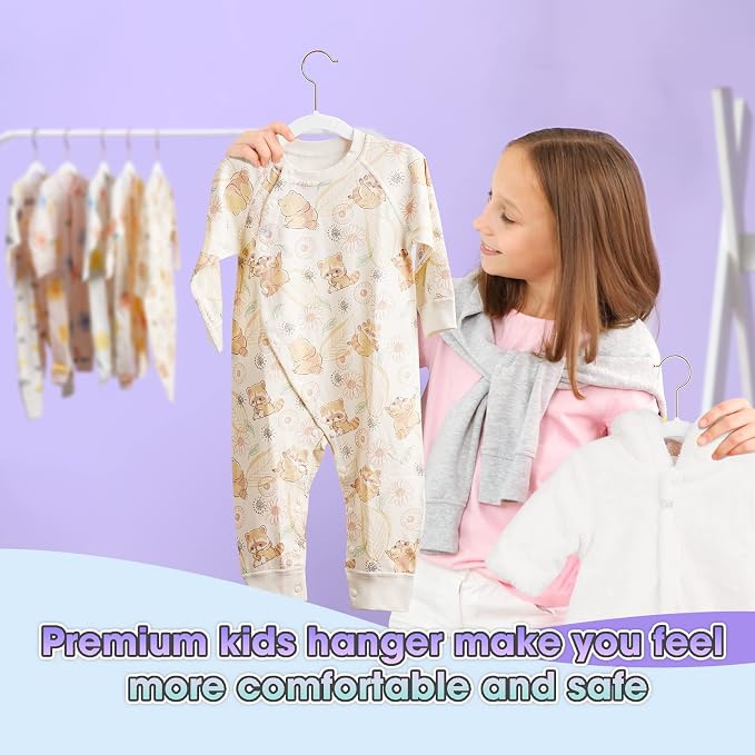 Velvet Kids Hangers,14 Inch 50 Pack White Velvet Baby Hangers | Durable,Space Saving,Non-slip,For Baby/Infant/Toddler