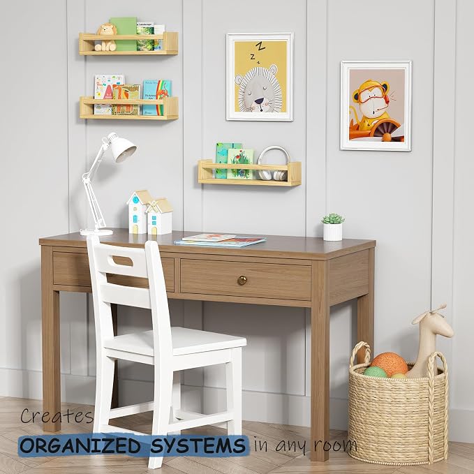 Harwaya Floating Nursery Book Shelves for Wall, Natural Wood Wall Bookshelf for Kids Room Bedroom, Small Wooden Hanging Baby Book Shelf and Toy Organizer for Nursery Girl Boy Toddler Child - Set of 3