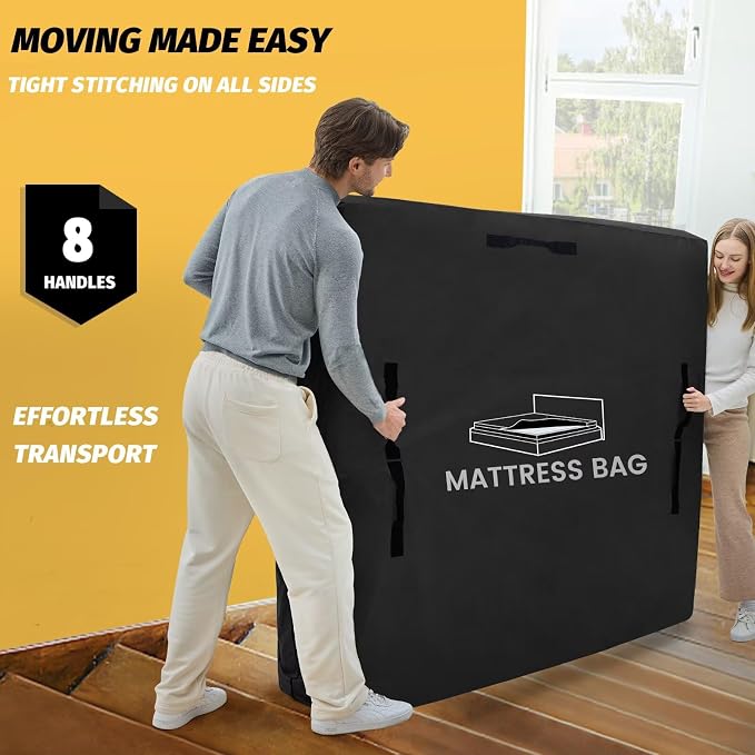 Mattress Bags for Moving and Storage, BETU Waterproof Mattress Protector Mattress Cover California King with 8 Heavy Duty Handles & Zipper Extra Thick Moving Supplies for Bed (86x75x13.5 Black)
