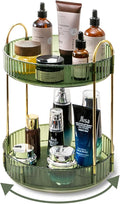 Asayuee 360 Rotating Makeup Organizer for Vanity,2 Tier Large Capacity Skincare Organizers,Bathroom Counter Organizer, Spinning Perfume Organizer & Vanity Organizer (Green-2 Tier)