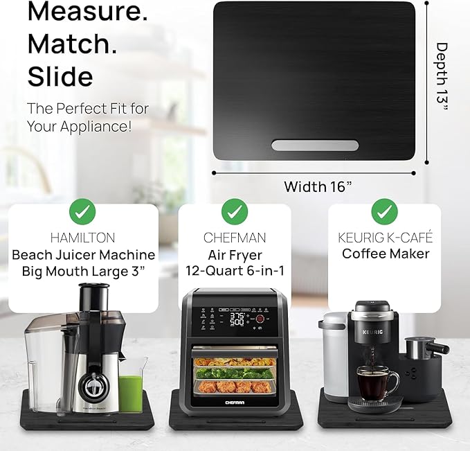 Ibyx Elegant Appliance Slider - Sliding Tray for Coffee Maker & Heavy Kitchen Appliances, Easy Slide, Made of Premium Bamboo, Space-Saving Kitchen Organizer, 40 lb Capacity, Black - 16 x 13 Inch