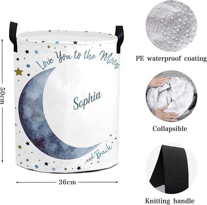Love You to the Moon and Back Laundry Basket Hamper Large Storage Bin with Handles for Gift Baskets, Bedroom, Clothes