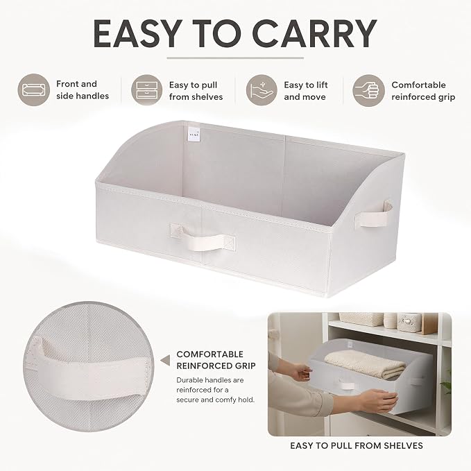 WUIKE Trapezoid Closet Storage Bins with Handles, White & Beige, 3 Pack | 19.5"L x 11"W x 8"H, Sturdy Fabric Construction, Home Storage for Handbags, Clothes, Towels, Wardrobes, and Living Rooms