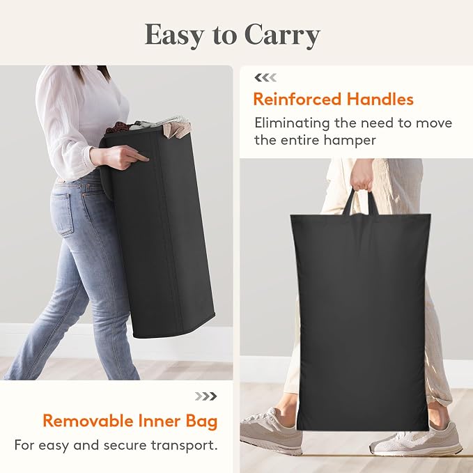 Lifewit Slim Laundry Basket with Lid, Narrow Large Laundry Hamper with Plastic Handles and Removable Bag, Tall Foldable Dirty Clothes Hampers for Laundry Room, Bedroom, Bathroom, Dorm, 75L Black