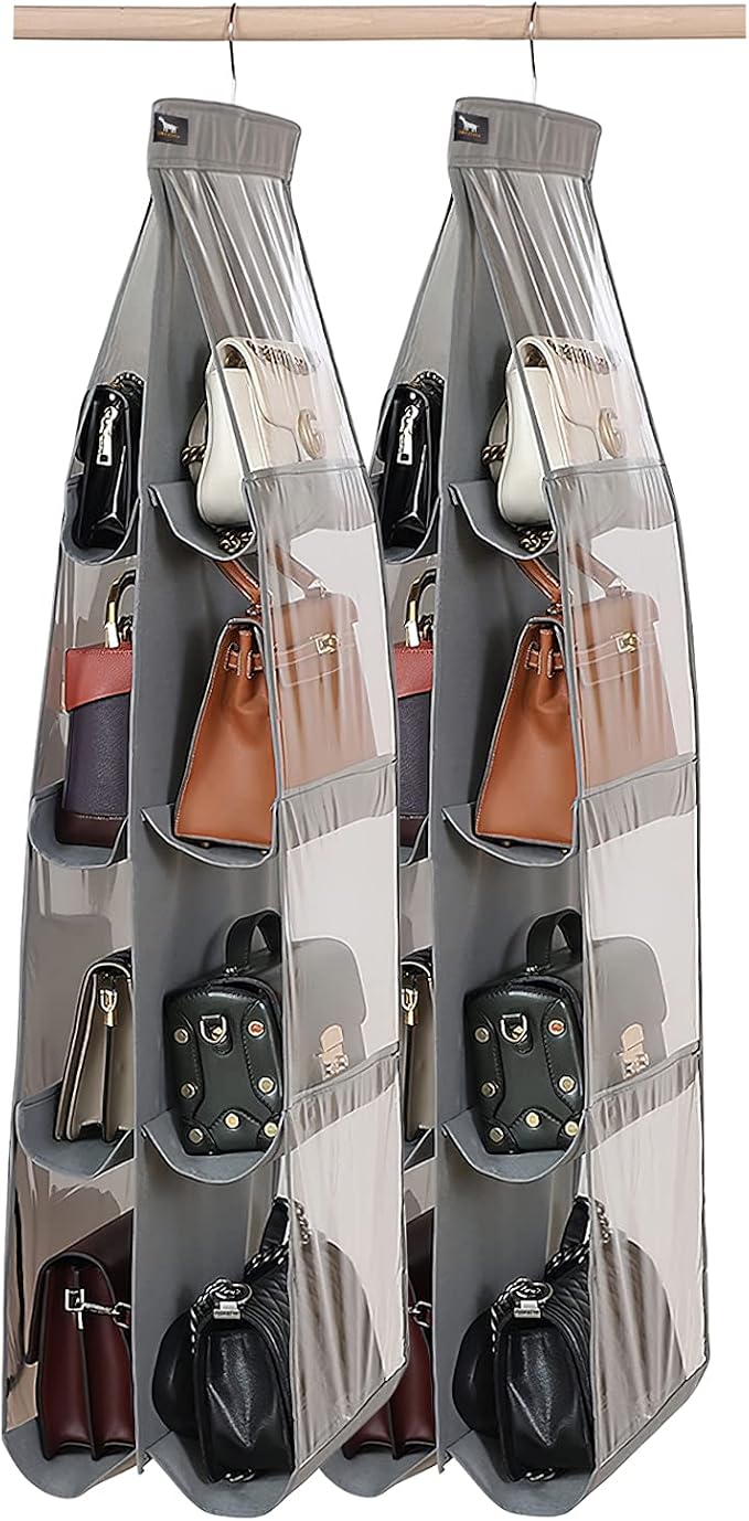 Purse Organizer - 2 Pack, Purse Hanger、 Heavy Duty、Purse Organizer for Closet、Thicken Metal Hooks,Hand Bag Storage Organizer、Purse Organizer, Grey