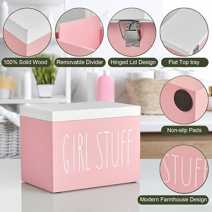 DRASTAR Tampon Holder for Bathroom, Pink Lady Stuff Box for Bathroom Accessories, Pink Bathroom Decor,Feminine Product Organizer, Pad Organize Case with hinged lid, Shark Week Tampon Storage