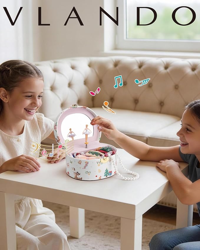VLANDO 2Pcs Gifts for Girl, Musical Jewelry Box for Girls, Small Kid Music Box with Ballerina for Party Bedroom Decor, Gifts for Girls Kids - Christmas White
