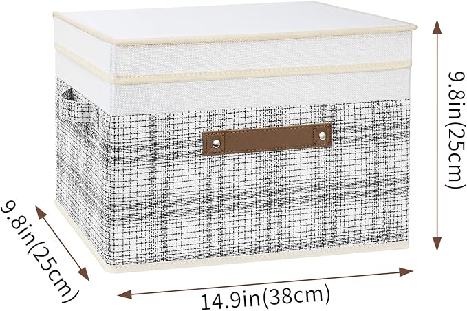 TYEERS Collapsible Storage Bins with Lids, Patchwork Design, Washable, Fabric Storage Boxes, 14.9x9.8x9.8 inches, 5 Pack, Gray