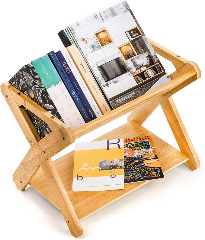Okllen Kids' Book Caddy with Shelf, Bamboo Bookcase Book Storage Organizer, Book Rack Book Shelf Organizer for Bedroom, Playroom, Nursery, Sturdy, Including Installation Instruction