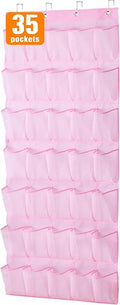 MISSLO 35 Large Pockets Over The Door Shoe Organizer Sturdy Oxford Fabric Hanging Shoe Rack for Door Mesh Closet Shoe Holder Hanger, Pink