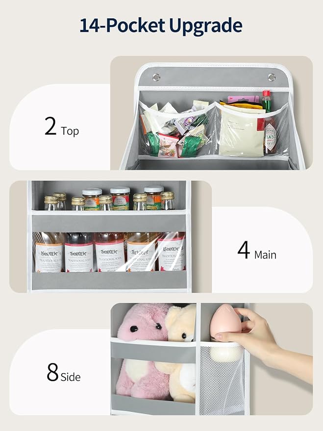 Yecaye 5 Tier Over the Door Organizer, Swing-proof Door Organizer Hanging with Clear PVC Windows, Behind the Door Storage for Bedroom Nursery Closet Laundry Pantry Bathroom, Grey