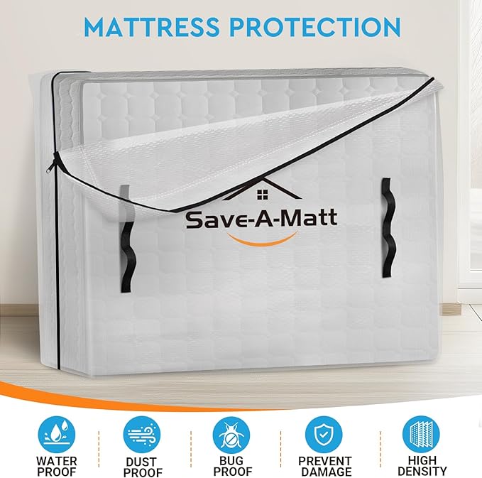 Mattress Bag for Moving and Storage, Extra Thick Mattress Cover with Heavy Duty Handles & Premium Zippers, Waterproof Mattress Storage & Reusable Moving Tote (King Size)