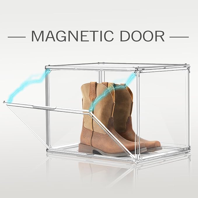 1 Pack XXX-Large Clear Tall Boot Storage Box 17.7''x13''x13'' Acrylic Display Case with Magnetic Lid Handbag Organizer Clear Storage Bins for Trophy, Helmet, Tall Boots, Figure Collectibles