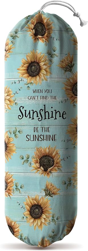Hglian Sunflower Plastic Bag Holder Be The Sunshine Grocery Bag Organizer Storage,Teal Motivational Kitchen Décor