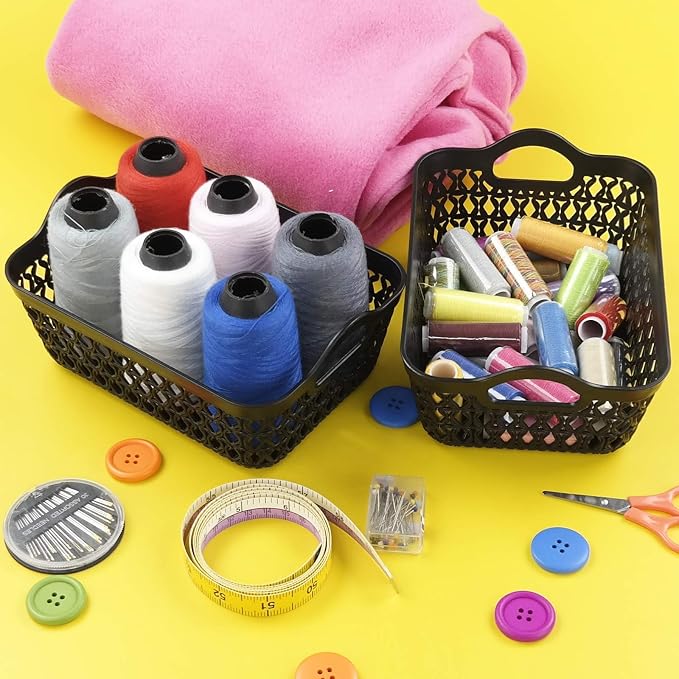 12-Pack Mini Plastic Storage Basket Trays with Handle, Black