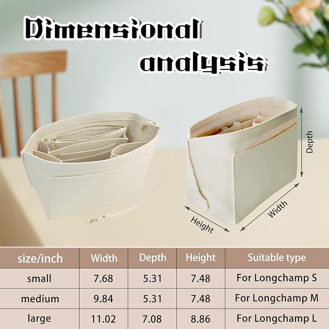 Lckaey Organizer Insert For Long Champ Le Pliage Purse organizer Premium Felt 1012-30khaki-S
