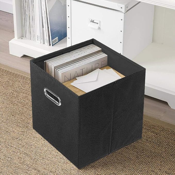 ShellKingdom Storage Bins, Foldable Fabric Storage Cubes And Cloth Storage Organizer Drawer with Metal Handle For Closet And Toys Storage, 11 X 10.5 X 10.5 INCH, 6 Pack (Black)