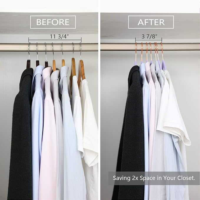 MIZGI Premium Velvet Hangers (50 Pack) - Heavy Duty Non Slip Felt Suit Hangers - Light Purple Rose Gold Hooks, Space Saving