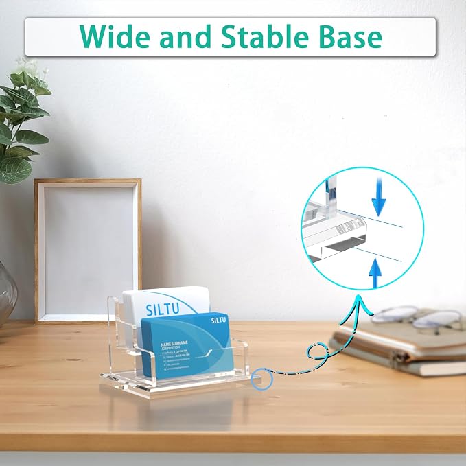 SILUT Business Card Holder for Desk, 2 Tier Acrylic Business Card Holder, Clear Business Card Display, Name Card Display Stand for Office Exhibition - 2 Slot with 100 Cards Capcity