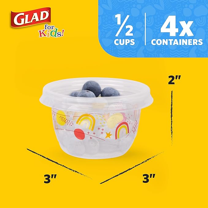 Glad for Kids GladWare Back to School Food Storage Containers with Lids, BPA Free Plastic Variety Pack Rainbow Patterns for Kids Lunches and Snacks, Microwave Freezer Dishwasher Safe, 26 Piece Set
