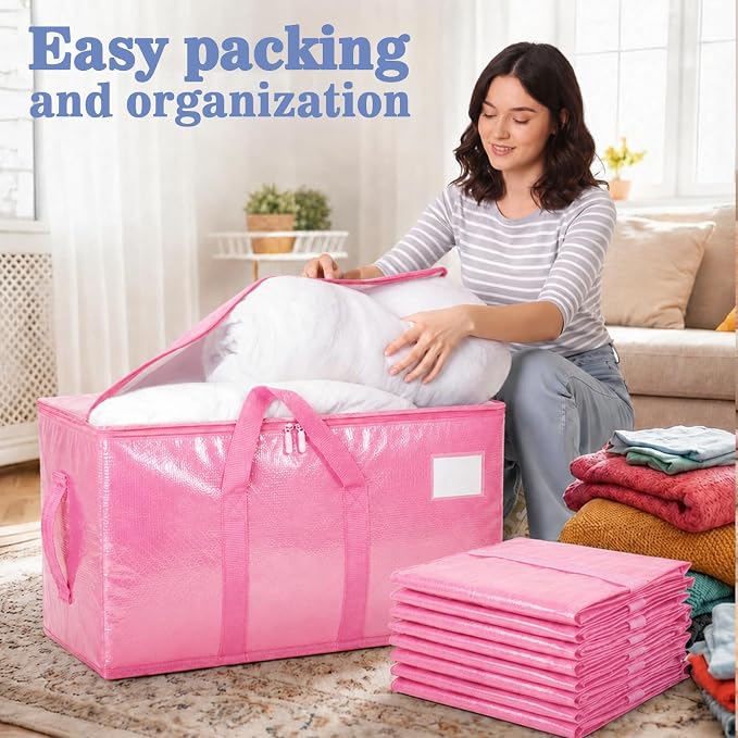 Songrey Heavy Duty Moving Bags, 4 Pack Large Storage Bags with Zipper & Handles, Waterproof Totes Bags for Clothes Packing, Moving, College Supplies, Home Organization