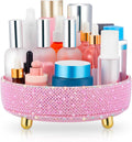 Honeydak 360 Rotating Perfume Organizer Gift for Women, Rhinestone Preppy Skincare Organizer Bathroom Counter Makeup Holder Skincare and Perfume Storage for Cosmetic(1 Tier,Pearl,Pink)